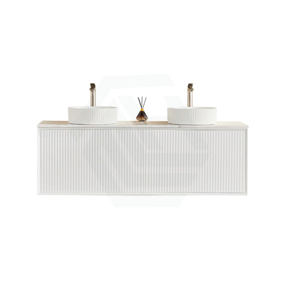 600-1500mm Lukka Kliff Wall Hung Bathroom Fluted Vanity Matt White/Black PVC Board Cabinet ONLY & Stone Top Available