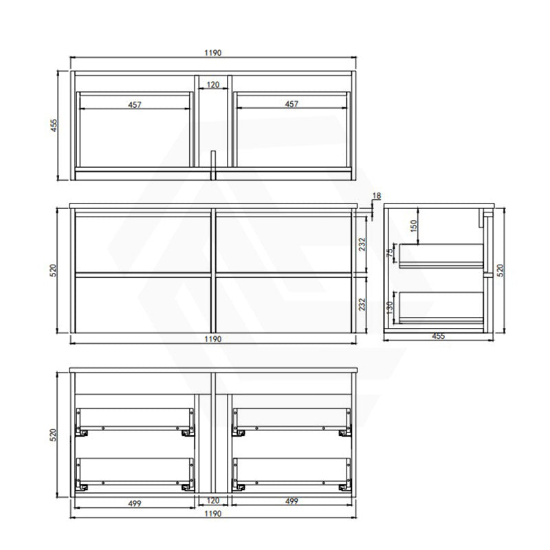 Lukka Ridgewood Modern 1200mm Wall Hung Vanity Plywood Cabinet Variant Colour Available