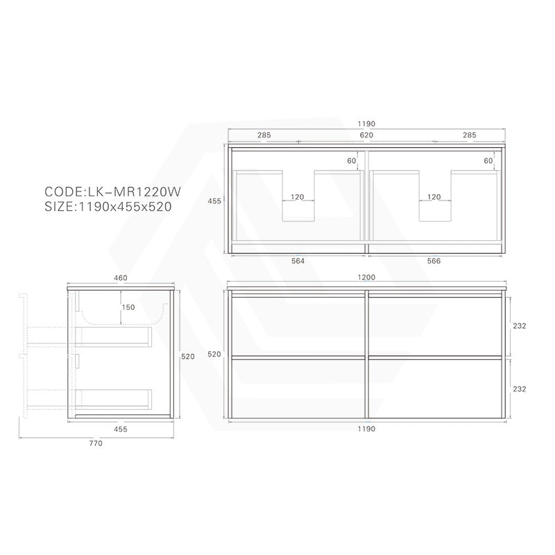 Lukka Ridgewood Modern 1200mm Wall Hung Vanity Plywood Cabinet Variant Colour Available