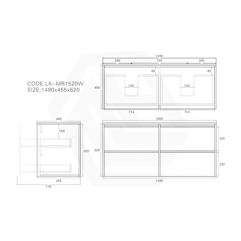 Lukka Ridgewood Modern 1500mm Wall Hung Vanity Plywood Cabinet Variant Colour Available