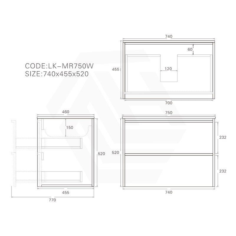 Lukka Ridgewood 750mm Modern Wall Hung Vanity Plywood Cabinet Variant Colour Available