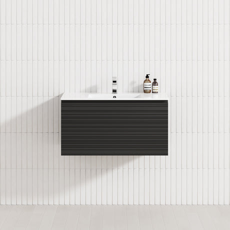 600-1500mm Lukka Sedona Modern Fluted Wall Hung PVC Vanity Matt Black