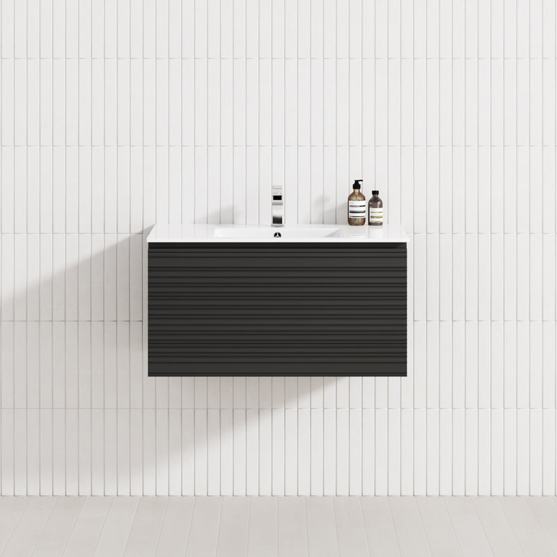 600-1500mm Lukka Sedona Modern Fluted Wall Hung PVC Vanity Matt Black