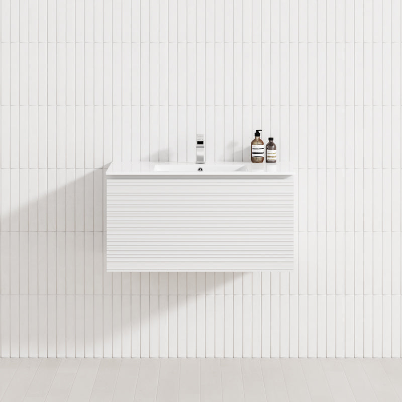 600-1500mm Lukka Sedona Modern Fluted Wall Hung PVC Vanity Matt White