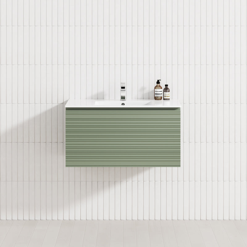 600-1500mm Lukka Sedona Modern Fluted Wall Hung PVC Vanity Matt Olive Green