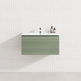 600-1500mm Lukka Sedona Modern Fluted Wall Hung PVC Vanity Matt Olive Green