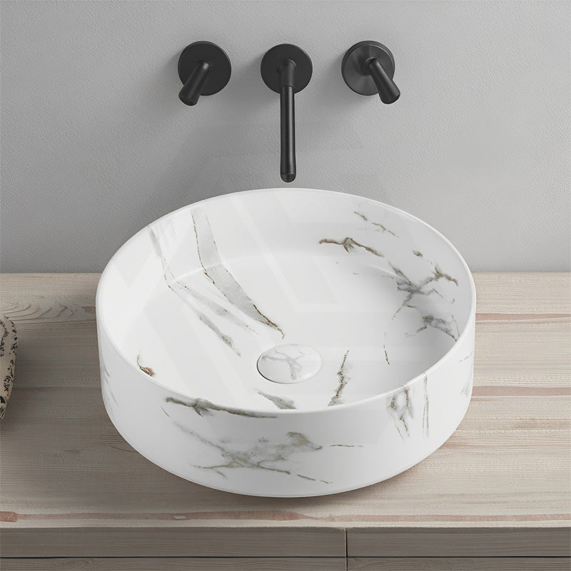 Lukka 395x395x115mm Round Matte Carrara White Ceramic Basin Above Counter