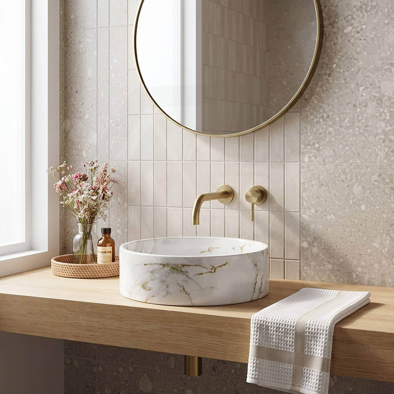 Lukka Round Ceramic Basin Above Counter 395x395x115mm - Matte Carrara White