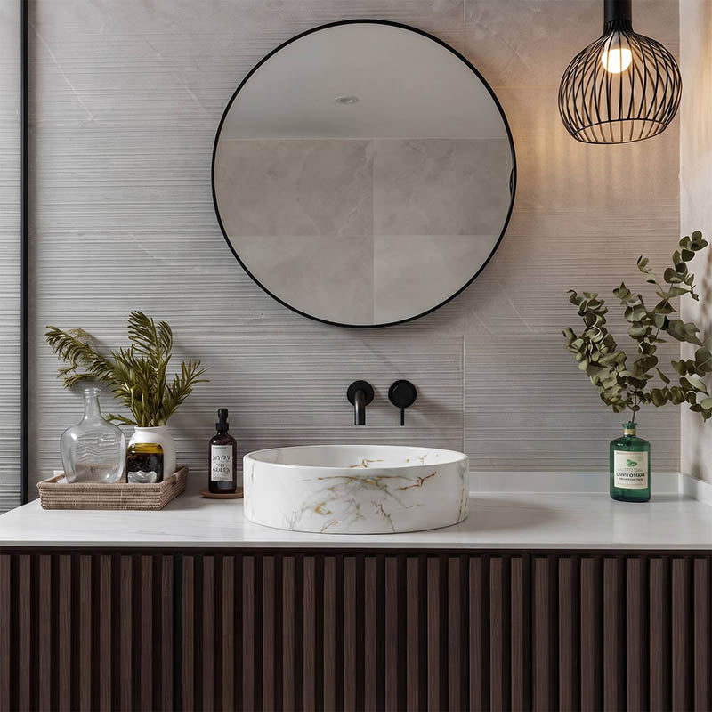 Lukka Round Ceramic Basin Above Counter 395x395x115mm - Matte Carrara White