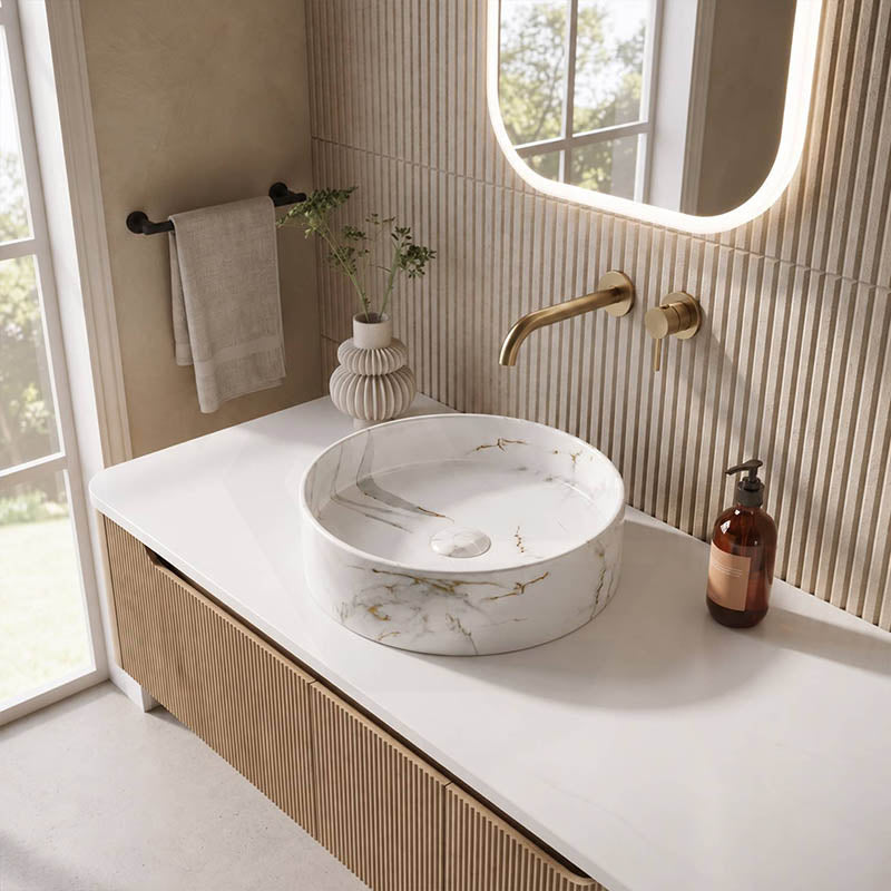 Lukka Round Ceramic Basin Above Counter 395x395x115mm - Matte Carrara White