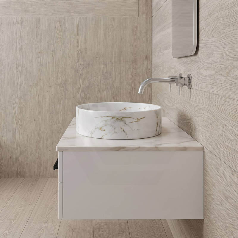 Lukka Round Ceramic Basin Above Counter 395x395x115mm - Matte Carrara White