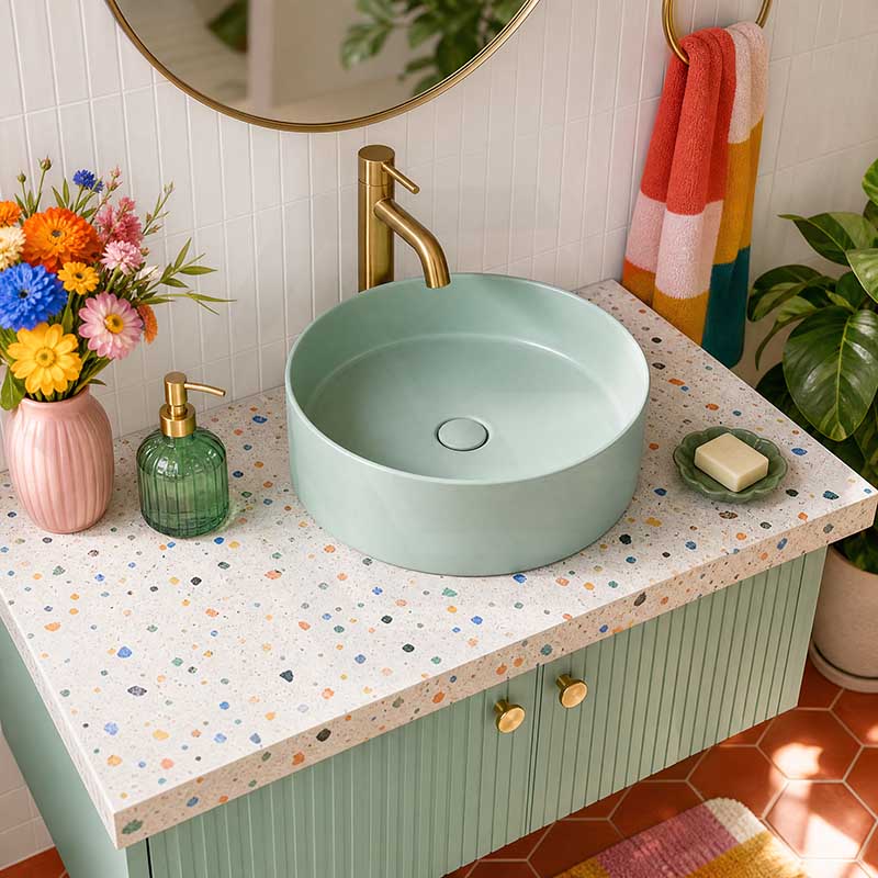Lukka Olley Round Above Counter Ceramic Basin 300/350/394mm - 5 Colours Available
