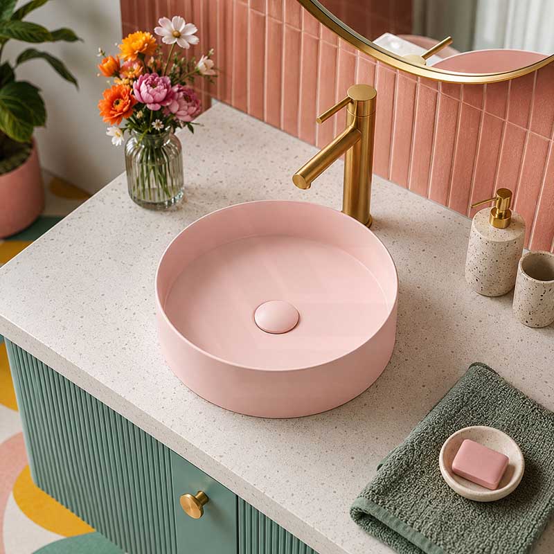 Lukka Olley Round Above Counter Ceramic Basin 300/350/394mm - 5 Colours Available