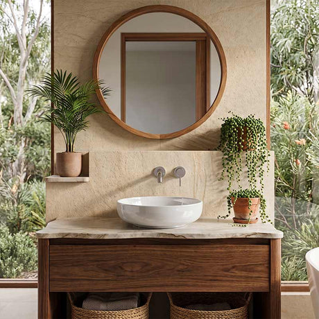 Lukka Oban Round Above Counter Ceramic Basin 377x377x110mm - Variant Colour