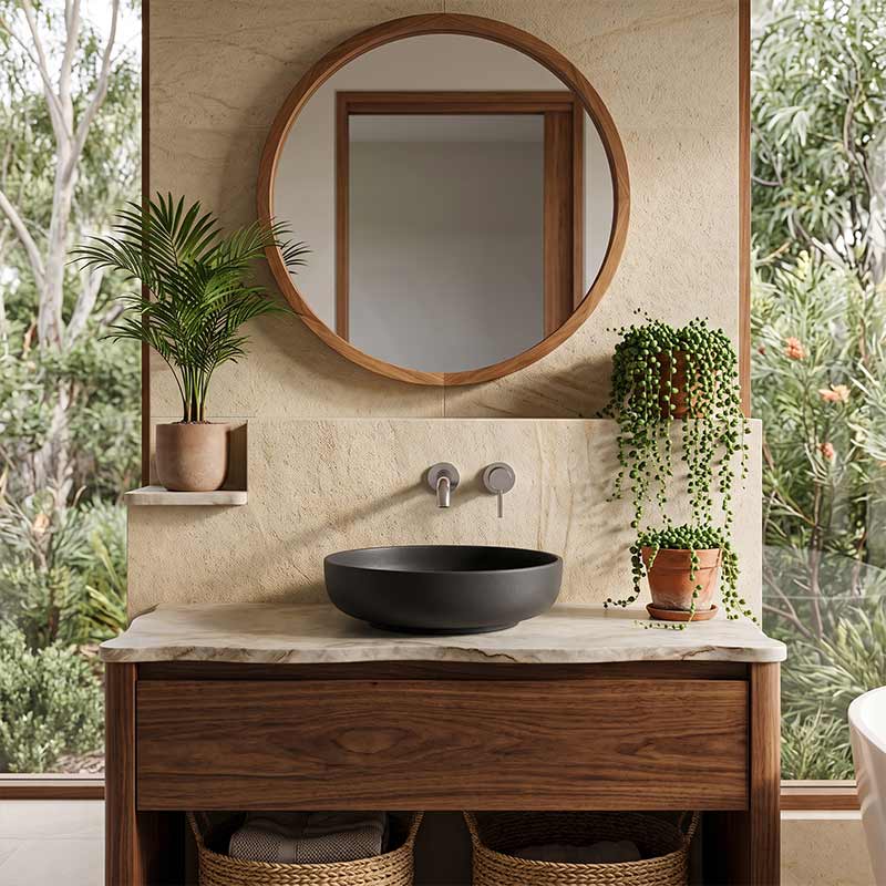 Lukka Oban Round Above Counter Ceramic Basin 377x377x110mm - Variant Colour