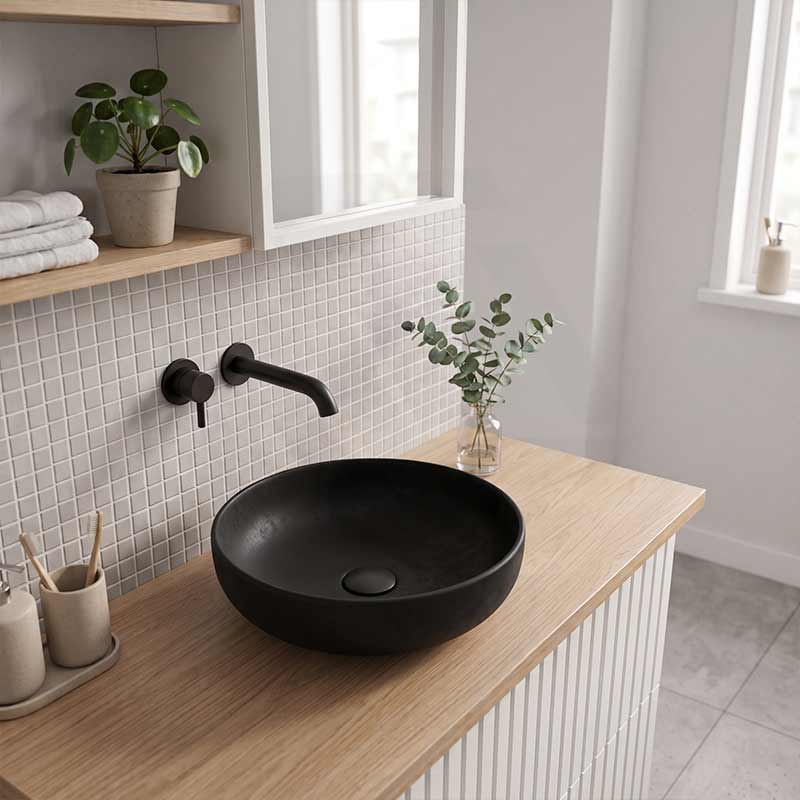 Lukka Oban Round Above Counter Ceramic Basin 377x377x110mm - Variant Colour