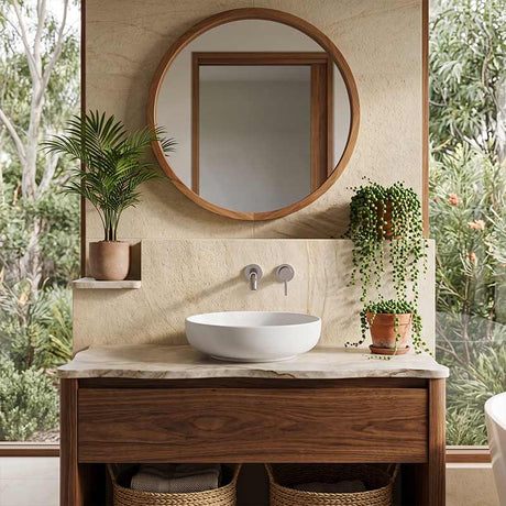 Lukka Oban Round Above Counter Ceramic Basin 377x377x110mm - Variant Colour