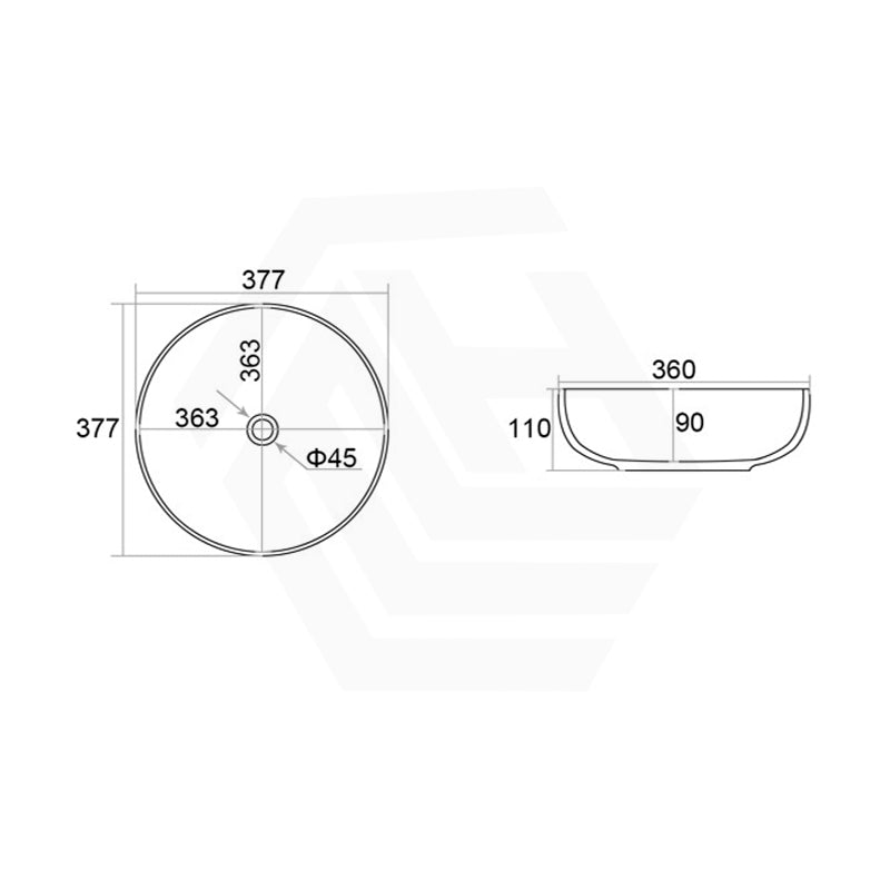 Lukka 377x377x110mm Oban Round Above Counter Ceramic Basin Matt White