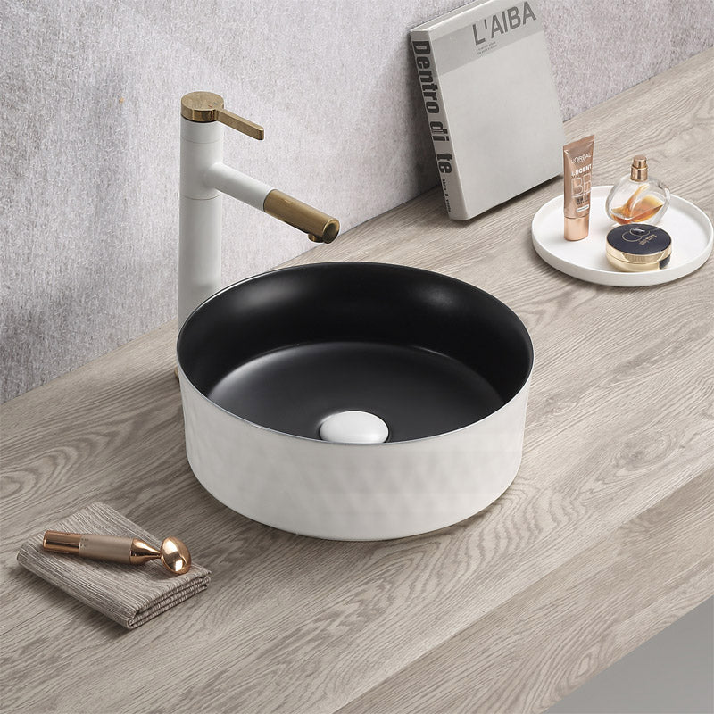 Lukka 360x360x120mm Ollia Diamond Round Above Counter Ceramic Basin Matt Black & White