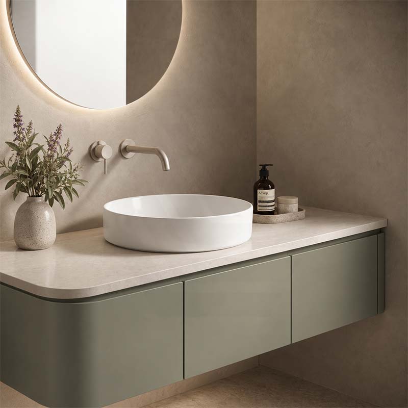 Lukka Olley Round Inset Ceramic Basin 400x400x110mm - Gloss White