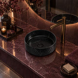 Lukka Ollia Round Fine Ceramic Above Counter Basin No Overflow 360x360x120mm - Matt Carrara Black / White
