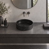 Lukka Ollia Round Fine Ceramic Above Counter Basin No Overflow 360x360x120mm - Matt Carrara Black / White