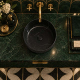 Lukka Ollia Round Fine Ceramic Above Counter Basin No Overflow 360x360x120mm - Matt Carrara Black / White
