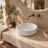 Lukka Ollia Round Fine Ceramic Above Counter Basin No Overflow 360x360x120mm - Matt Carrara Black / White