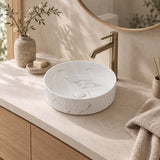 Lukka Ollia Round Fine Ceramic Above Counter Basin No Overflow 360x360x120mm - Matt Carrara Black / White