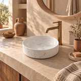 Lukka Ollia Round Fine Ceramic Above Counter Basin No Overflow 360x360x120mm - Matt Carrara Black / White