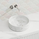 Lukka Ollia 360x360x120mm Round Fine Ceramic Above Counter Basin Matt Carrara Black / White No Overflow