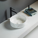 Lukka Ollia 360x360x120mm Round Fine Ceramic Above Counter Basin Matt Carrara Black / White No Overflow