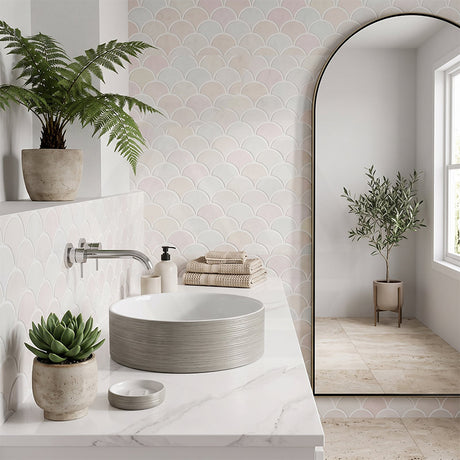 Lukka Ollia Round Fine Ceramic Above Counter Basin with Silk-Line Pattern Outside 346x346x114mm - Variant Color