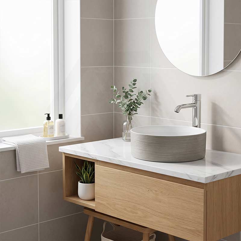Lukka Ollia Round Fine Ceramic Above Counter Basin with Silk-Line Pattern Outside 346x346x114mm - Variant Color