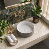 Lukka Ollia Round Fine Ceramic Above Counter Basin with Silk-Line Pattern Outside 346x346x114mm - Variant Color