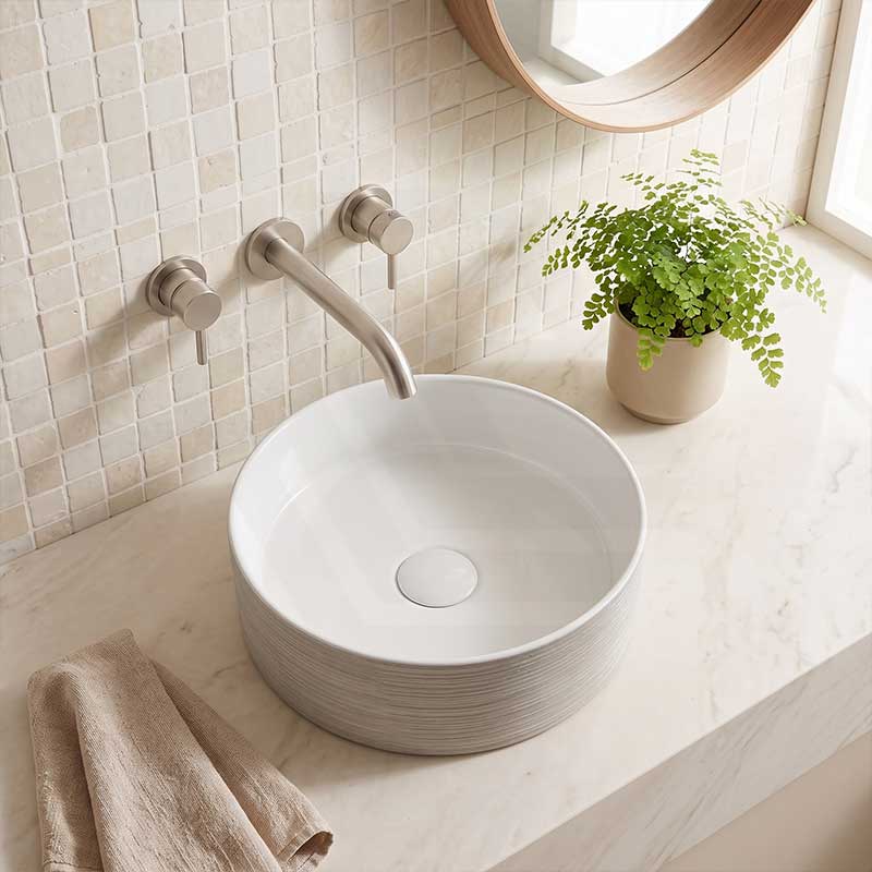Lukka Ollia Round Fine Ceramic Above Counter Basin with Silk-Line Pattern Outside 346x346x114mm - Variant Color