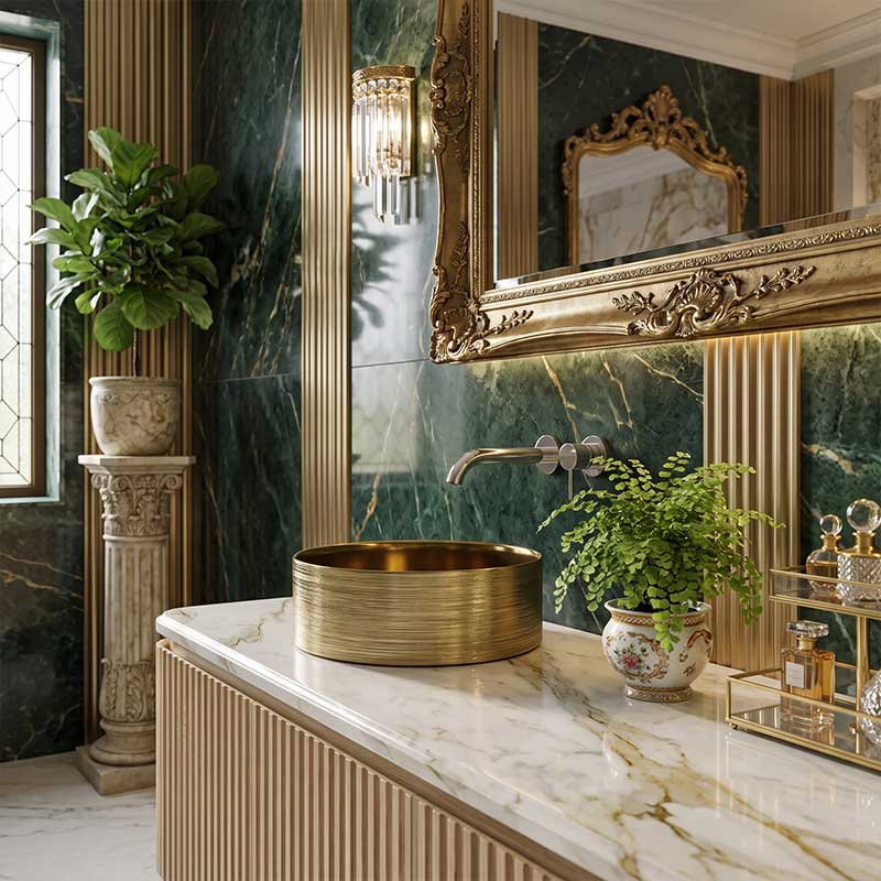 Lukka Ollia Round Fine Ceramic Above Counter Basin with Silk-Line Pattern Outside 346x346x114mm - Variant Color
