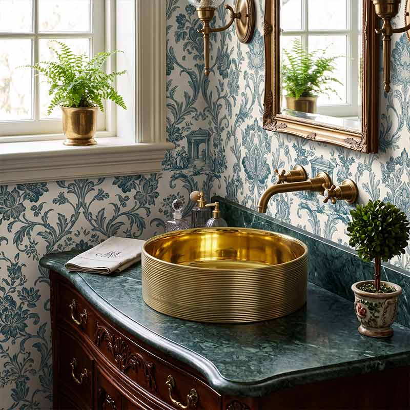 Lukka Ollia Round Fine Ceramic Above Counter Basin with Silk-Line Pattern Outside 346x346x114mm - Variant Color