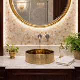 Lukka Ollia Round Fine Ceramic Above Counter Basin with Silk-Line Pattern Outside 346x346x114mm - Variant Color