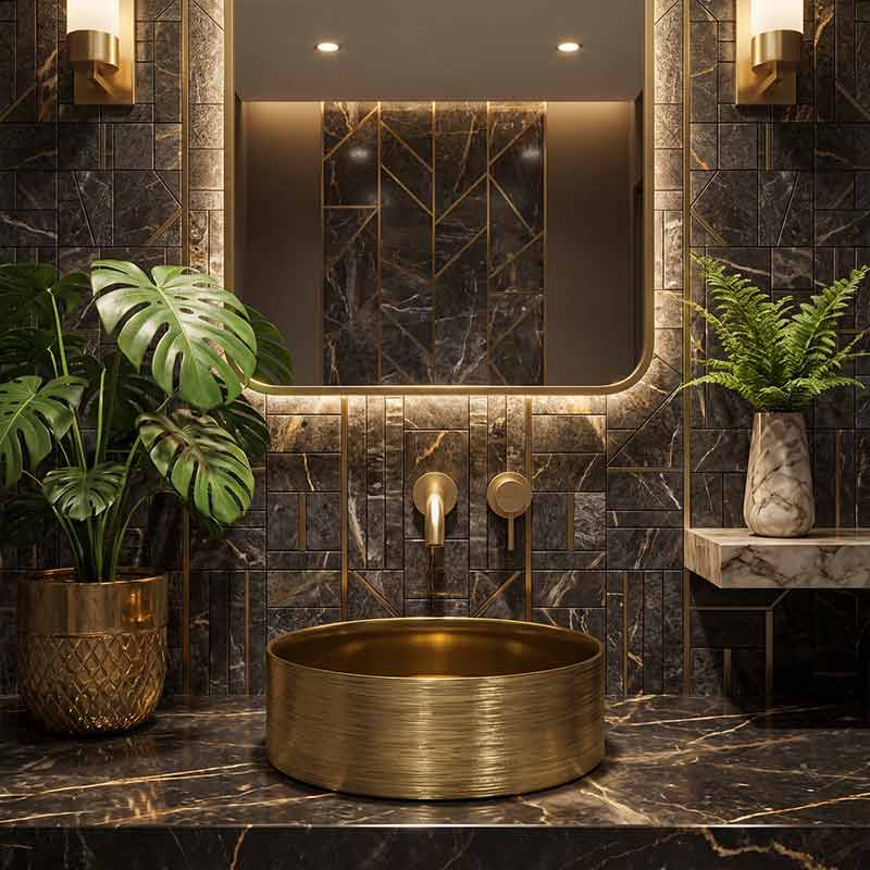 Lukka Ollia Round Fine Ceramic Above Counter Basin with Silk-Line Pattern Outside 346x346x114mm - Variant Color
