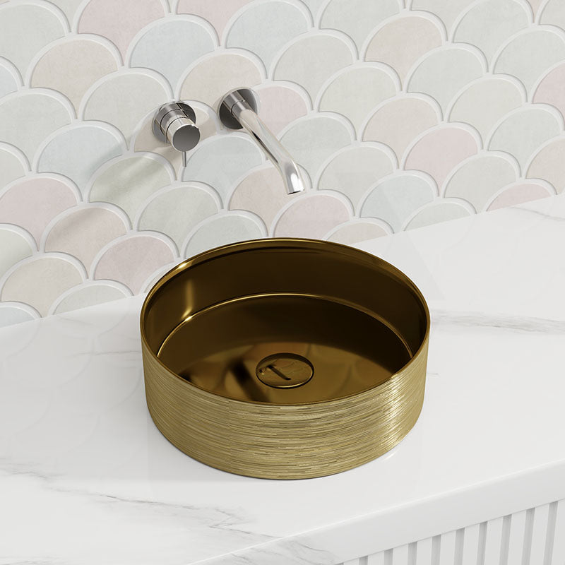 Lukka Ollia 346x346x114mm Round Fine Ceramic Above Counter Basin with Silk-Line Pattern Outside Available In Various Colors