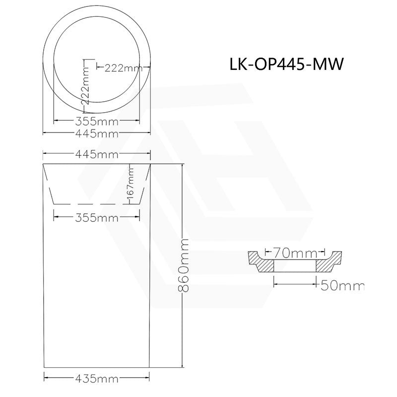Lukka Ollia 445×455×860mm Matt White Freestanding Pedestal Acrylic Basin