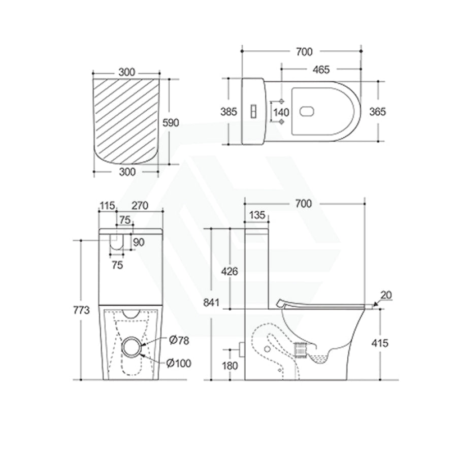 Lukka Orta 700x385x841mm Gloss White Tornado Rimless Back to Wall Toilet Suite