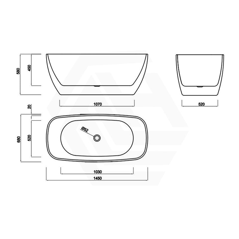 Lukka Orta Acrylic Freestanding Bathtub NO Overflow 1450mm - Variant Colour Available