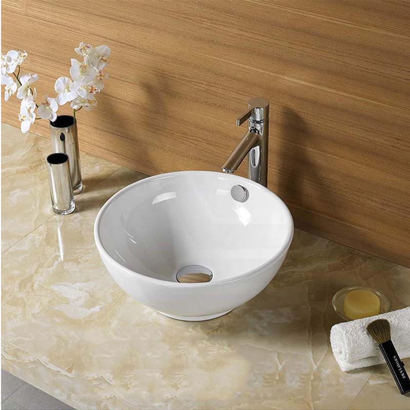 Lukka Orbi 380×380×155mm Fine Ceramic Gloss White Above Counter Basin with Overflow