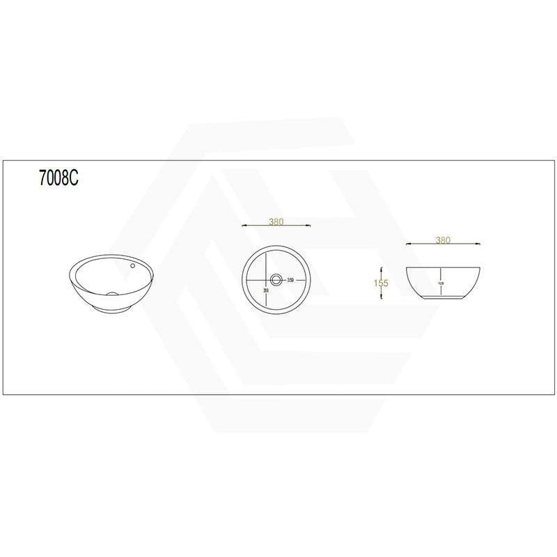 Lukka Orbi 380×380×155mm Fine Ceramic Gloss White Above Counter Basin with Overflow