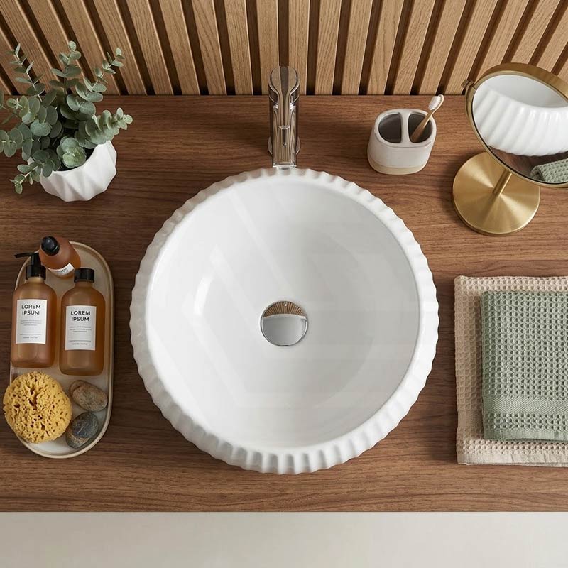 Lukka Round Fluted Above Counter Basin Ceramic 400x400x140mm - In Various Colour