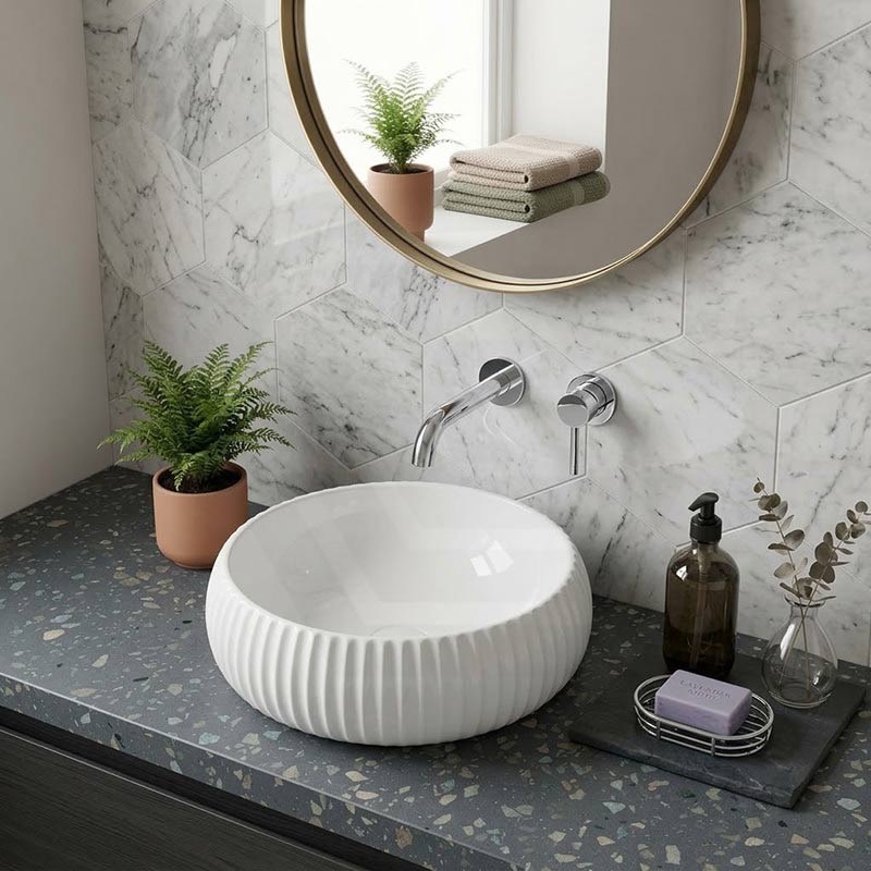 Lukka Round Fluted Above Counter Basin Ceramic 400x400x140mm - In Various Colour