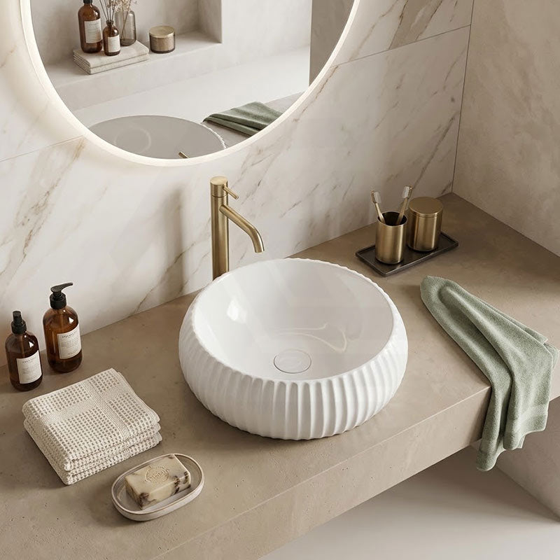 Lukka Round Fluted Above Counter Basin Ceramic 400x400x140mm - In Various Colour