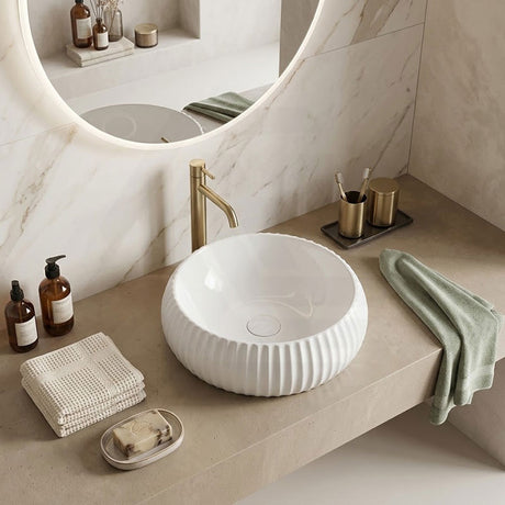 Lukka Round Fluted Above Counter Basin Ceramic 400x400x140mm - In Various Colour